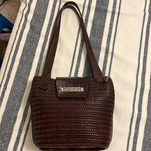Brighton? Handbag-Brown Weave & Croc Embossed Leather-Shoulder Bag